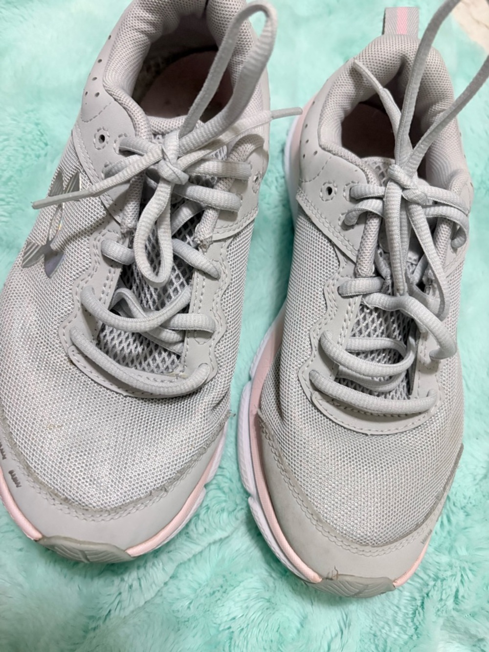 Under Armour Light Gray and Pink Kids' Mesh Sneakers